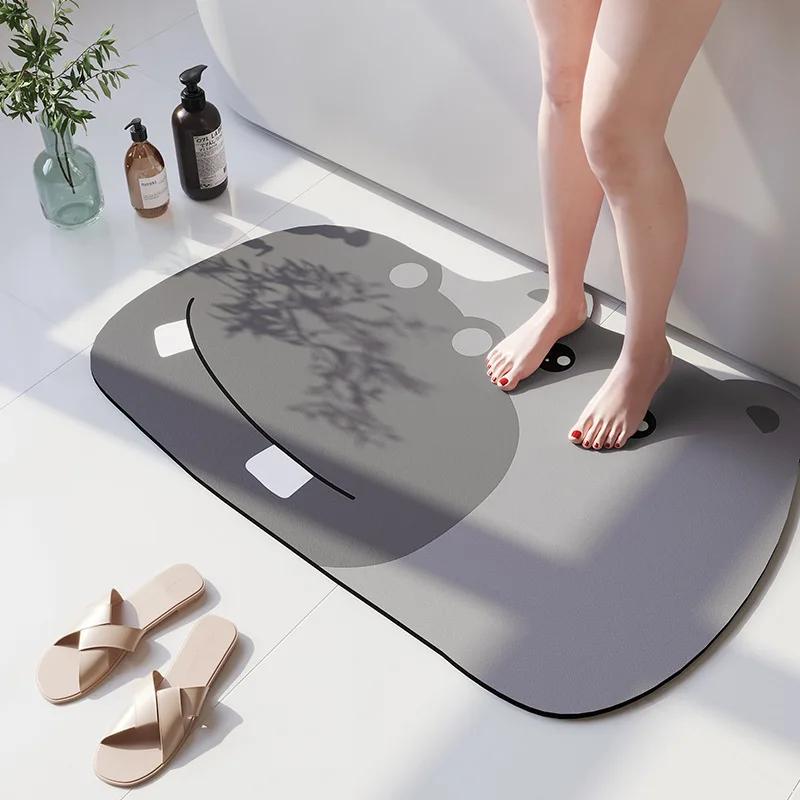 Cartoon Animal Diatom Mud Mat For Bathroom High Absorbency Fast Drying Washable Doormat Anti Slip Bath Rug For Kids Shower Room