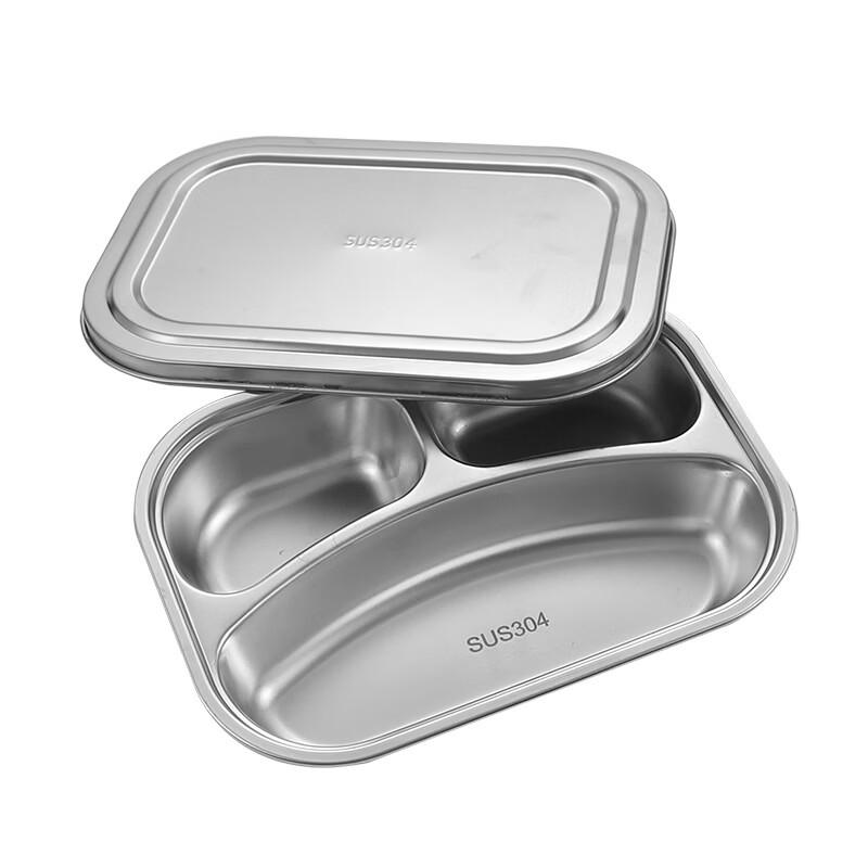 ZISIZ 304 Stainless Steel Divided Dinner Plate with Lid
