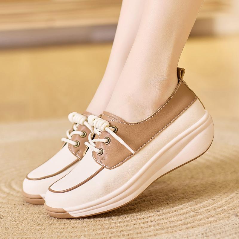 Lady Platform Loafers Casual Elegant Students Black Leather Sneakers for Girl Plus Size