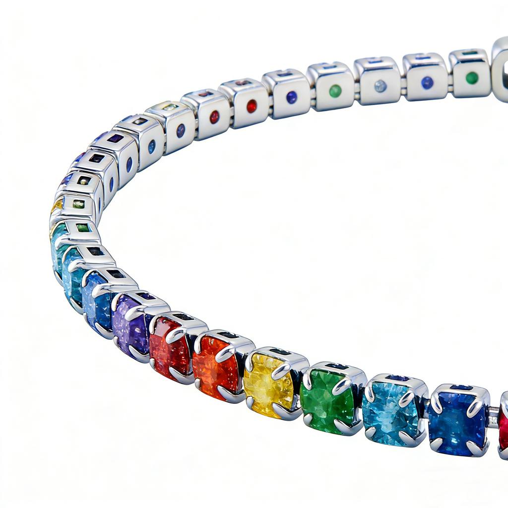 Women's Adjustable Rainbow Zircon Bracelet 6-7 Inches Waterproof Stainless Steel Multicolor Diamond Fashion Jewelry Luxurious Ac
