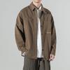 Lässige, einfarbige Arbeitshemdjacke mit Revers für Herren – Übergröße für Frühling und Herbst