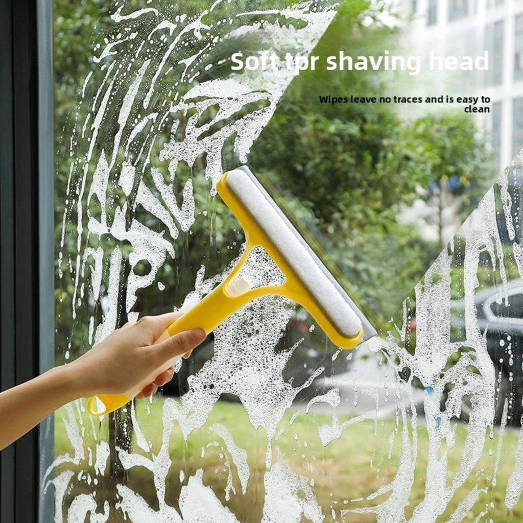 Trzy w jednym Ręczny Środek do Czyszczenia Okien ze Spryskiwaczem, Skrobaczką i Ściereczką z Mikrofibry - Ergonomiczna Konstrukcja, Odpowiedni do Szkła, Płytek, Lustra, Łazienki