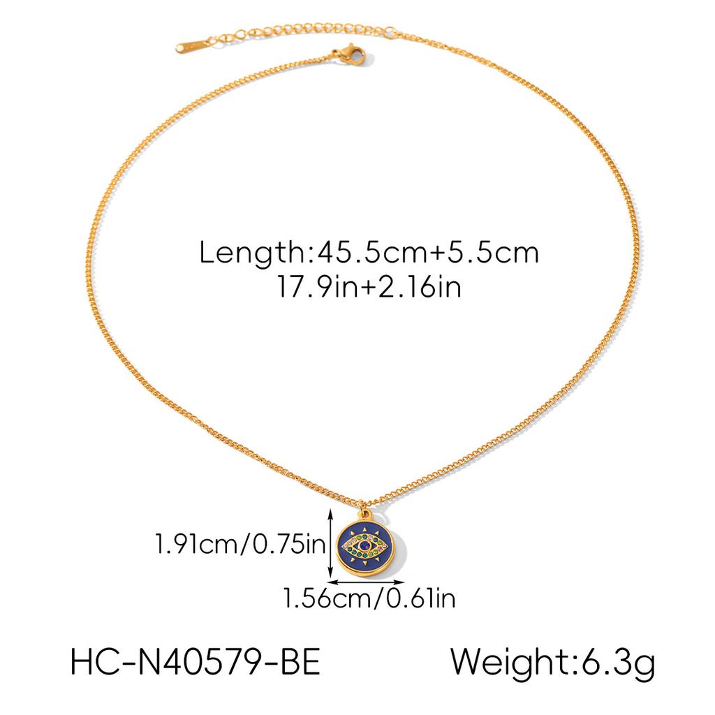 Dripping Oil Diamond-Encrusted Evil Eye Pendant Necklace, Light Luxury Niche Titanium Steel Choker for Women