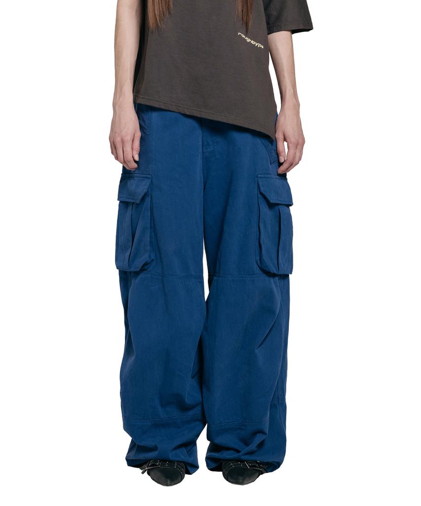Lotaib Washed Cargo Cotton Pants - Blue