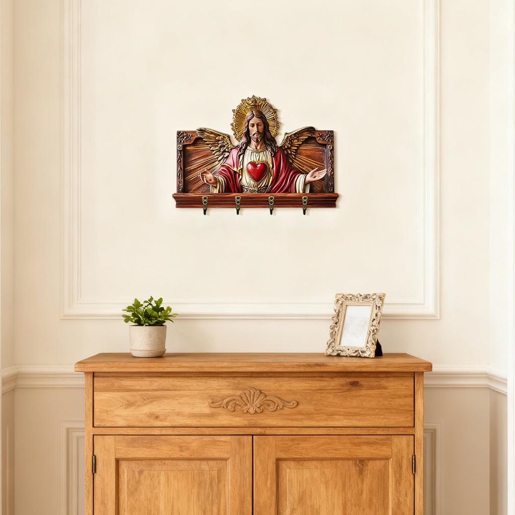 Wooden Multifunctional Home Key Holder, Wooden Keys Holder With Communion Theme, Religious Home Decor Wall Mount, Multifunctional Organizer With