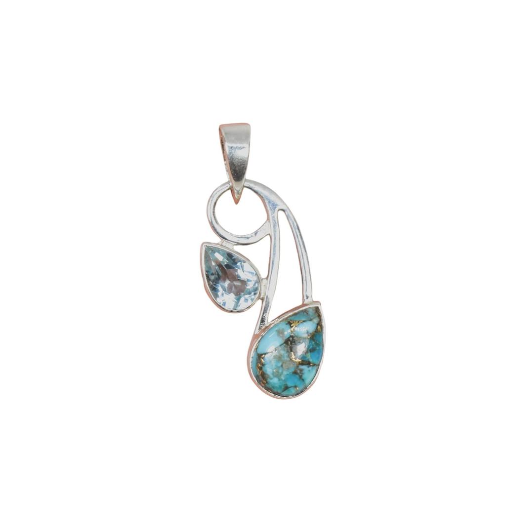 Turquoise & Topaz Pendant: 925 Sterling Silver Jewelry Gift