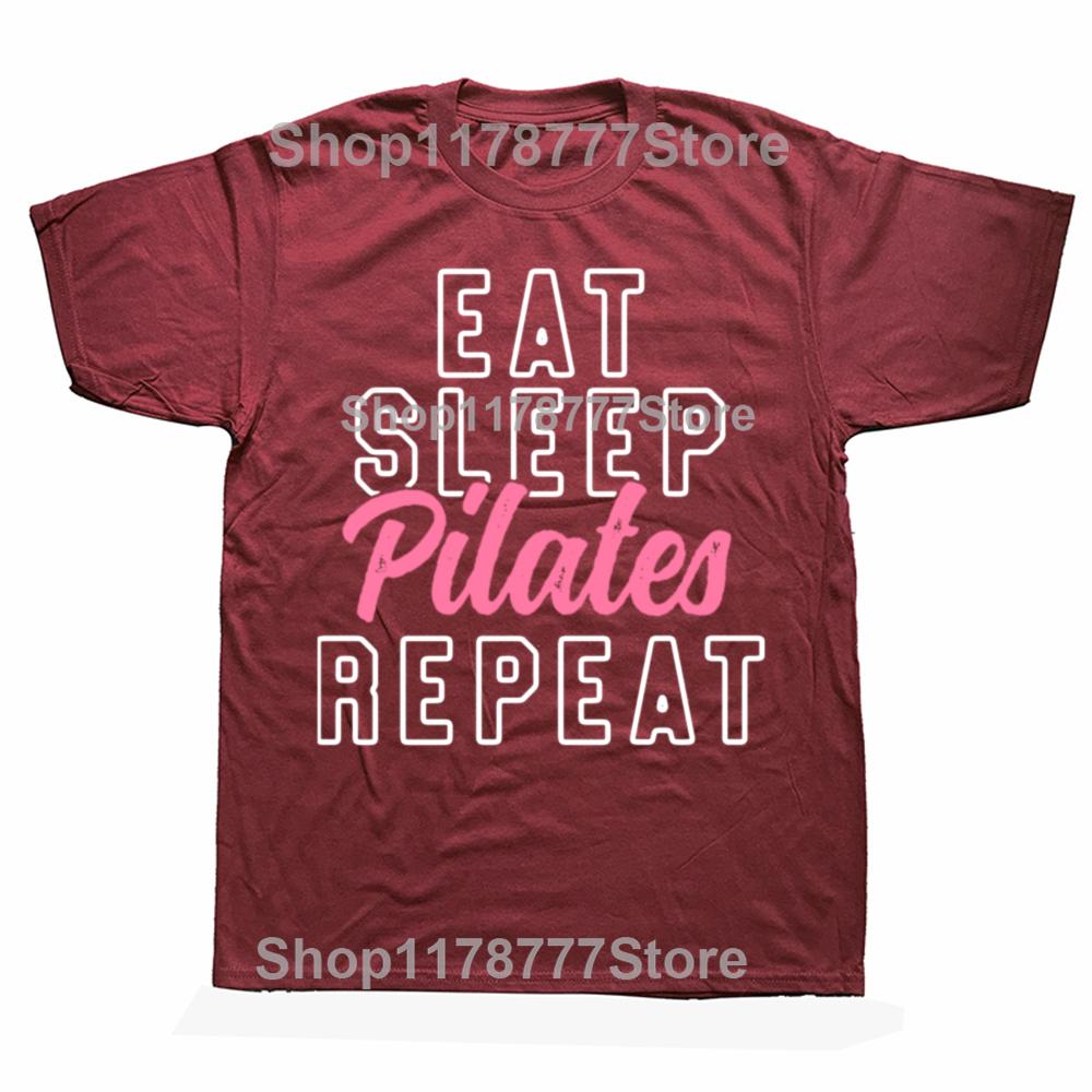 Funny Eat Sleep Pilates Repeat Pink Cute T Shirts Cotton Short Sleeve Gifts Mens Clothing Fashion Casual Loose Oversized T Shirt