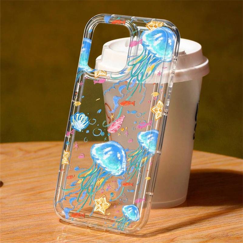 Ocean Jellyfish Pattern Phone Case for Samsung S25 S24 S23 S22 FE Plus Ultra A53 A52 A14 A54 A35 A15 A55 5G Clear Soft Cover