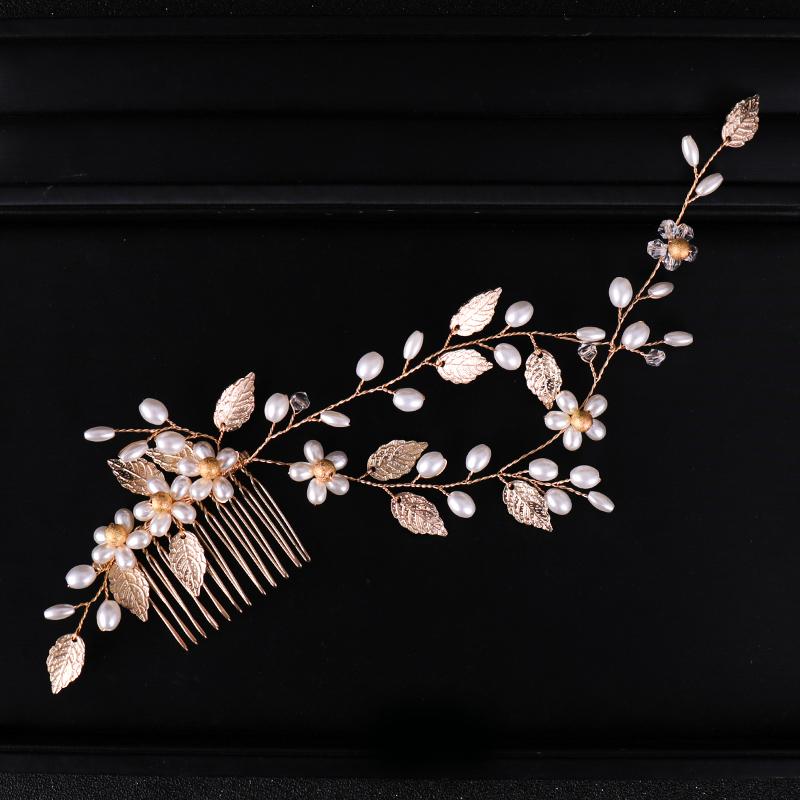 Trendiger Hochzeits Haarkamm Tiara Perle Blatt Haarrebe Braut Kopfschmuck Gold Handgefertigt Braut Haarschmuck Hochzeits Haaraccessoires