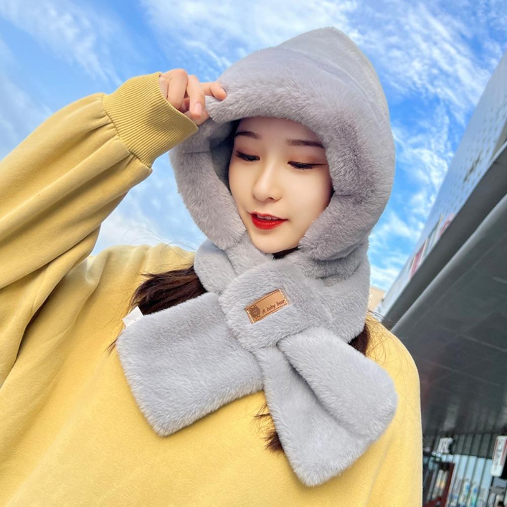 

Cold Proof Cap Rabbit Hair Ear Cap Cycling Thickened Hat Plush Cap Hat Scarf Two-Piece Plush Hats