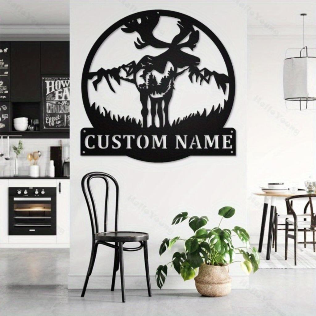 Moose Metal Wall Art, Personalized Family Name Sign, Silhouette Home Decor, Outdoor Garden Entryway Gift