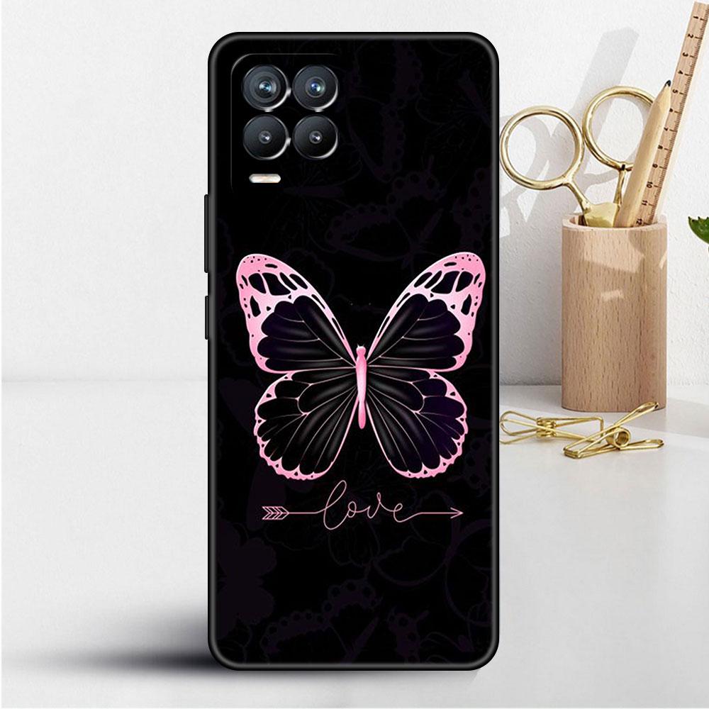 Case For Realme 8 C21y GT Neo 2 3 8i C21 7 C11 6 C12 C35 C3 GT 9 Pro C12 Silicone TPU Phone Cover Beauty Pink Butterfly