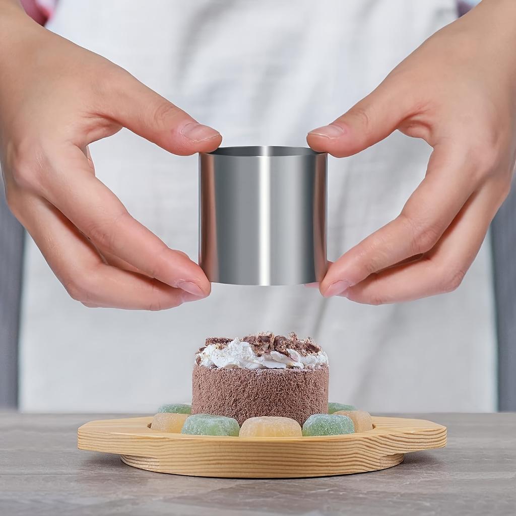 3er Set Kuchenringformen mit Stoßer, Edelstahl-Kuchenringe, Mousse-Ringe, Reisbällchen-Formen, Backwerkzeuge, Küchenhelfer, Küchenzubehör