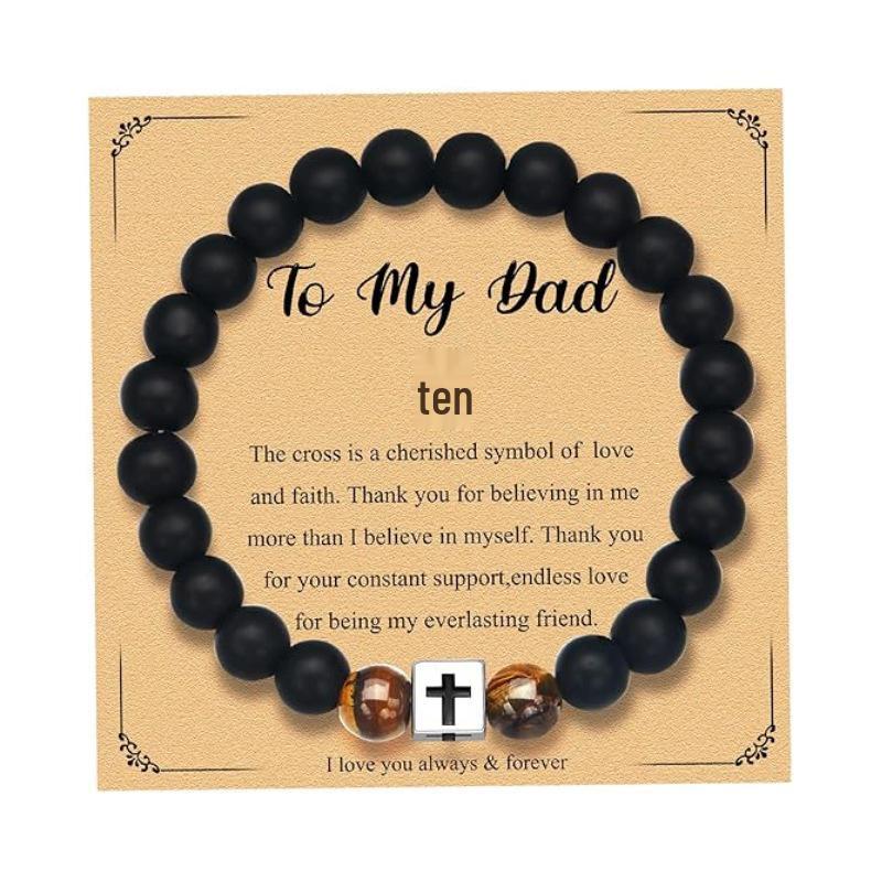 Black Matte Stone & Tiger Eye Square Cross Pendant Bracelet