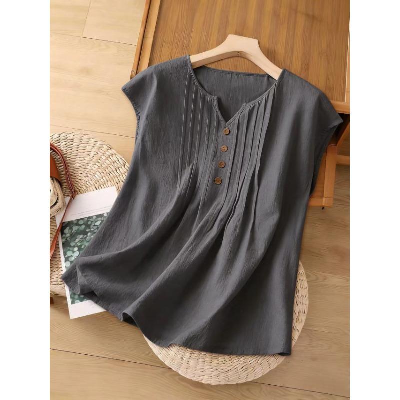Womens Casual Fashion Sleeveless Linen Cotton Blouse Shirt S серый