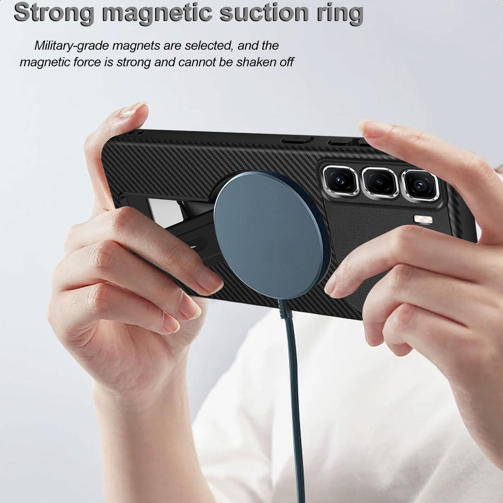 For Infinix Hot 50 Pro+ 4G Case Carbon Fiber Texture PC+TPU Phone Cover with Kickstand