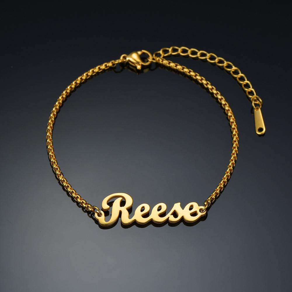 

Atoztide Custom Personalized Name Bracelet Stainless Steel Color Flower Bead Box Chain Engraved Handwriting Heart Bangle Gift silver color&15cm