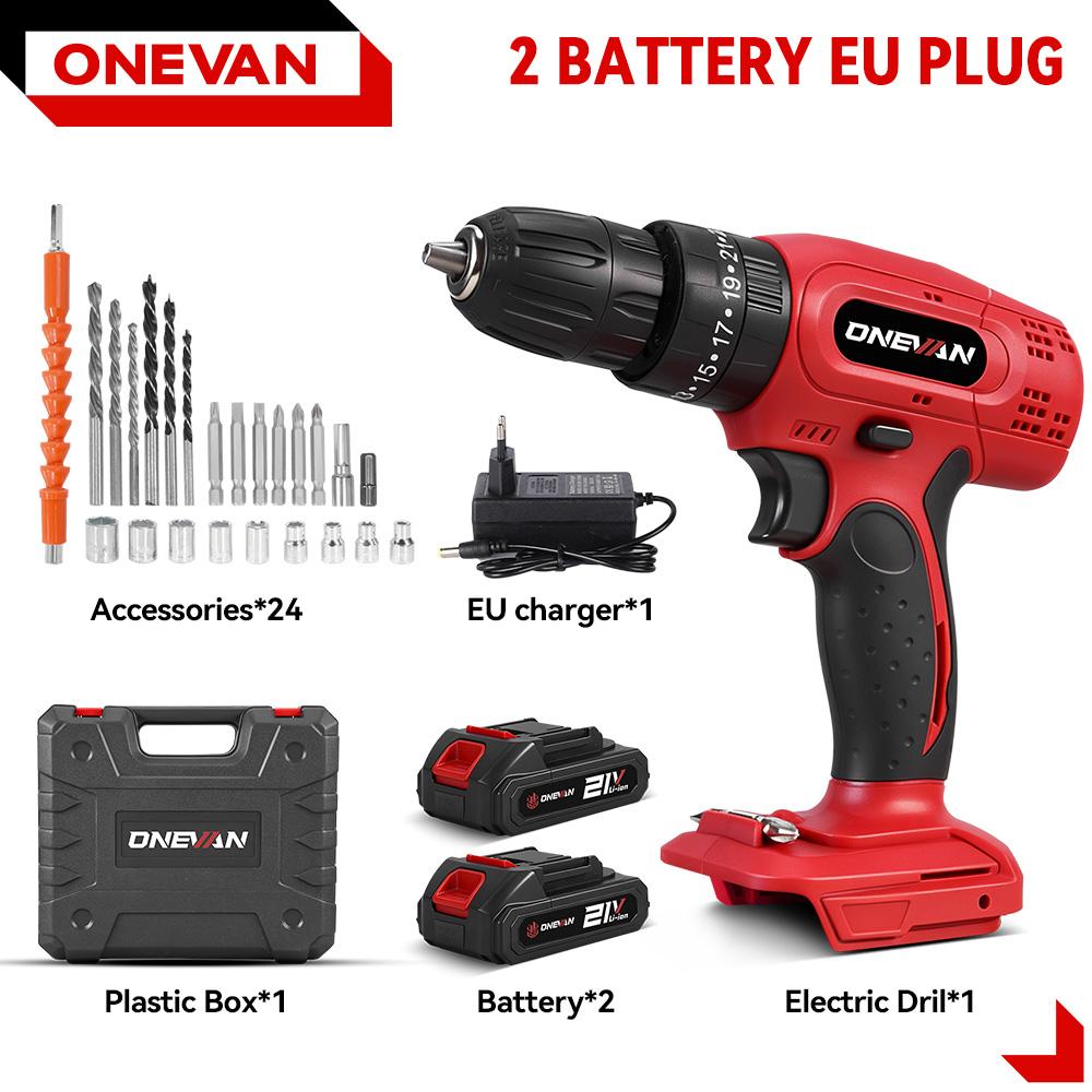 ONEVAN 25+3 Torque Electric Impact Drill Multifunctional 2 Gears Cordless Hammer Drill Power Tool For Makita 18V Battery Pin