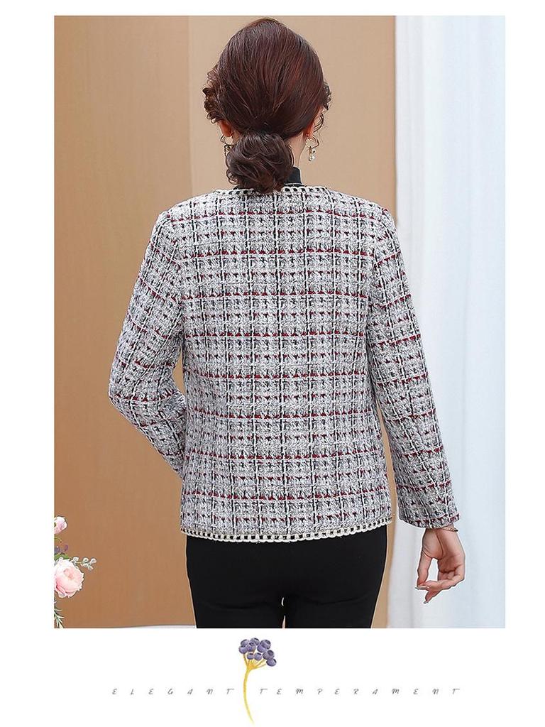 Mom's Chic Plaid Short Coat for Spring & Autumn - Fashionable Style for Middle-Aged & Elderly Women