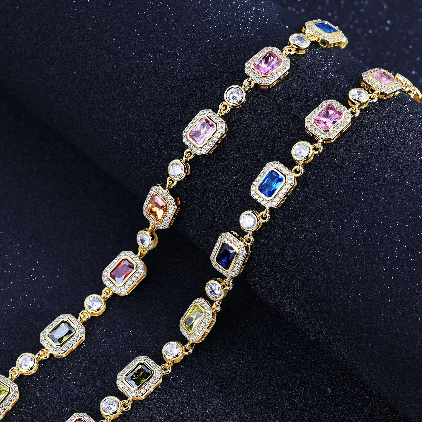 

Изысканный Роскошный Бриллиантовый Набор Геометрический Регулируемый Браслет-Ожерелье с Цветными Драгоценными Камнями I Ожерелье Дофамин 7inch платиновый