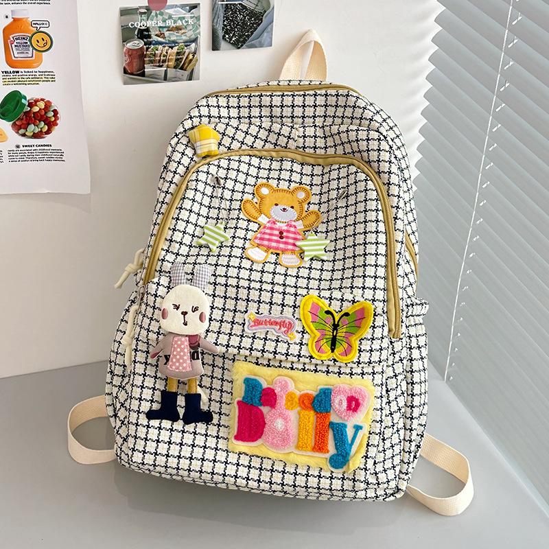 School bag plaid school bag female college student backpack small fresh soft girl cute contrasting color popular backpack