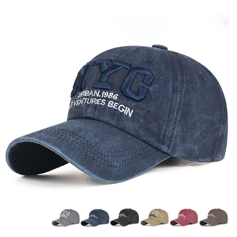 Vintage Washed Cotton Baseball Cap Men NYC Letter Embroidery Dad Hat Women Retro Distressed Streetwear Casquette