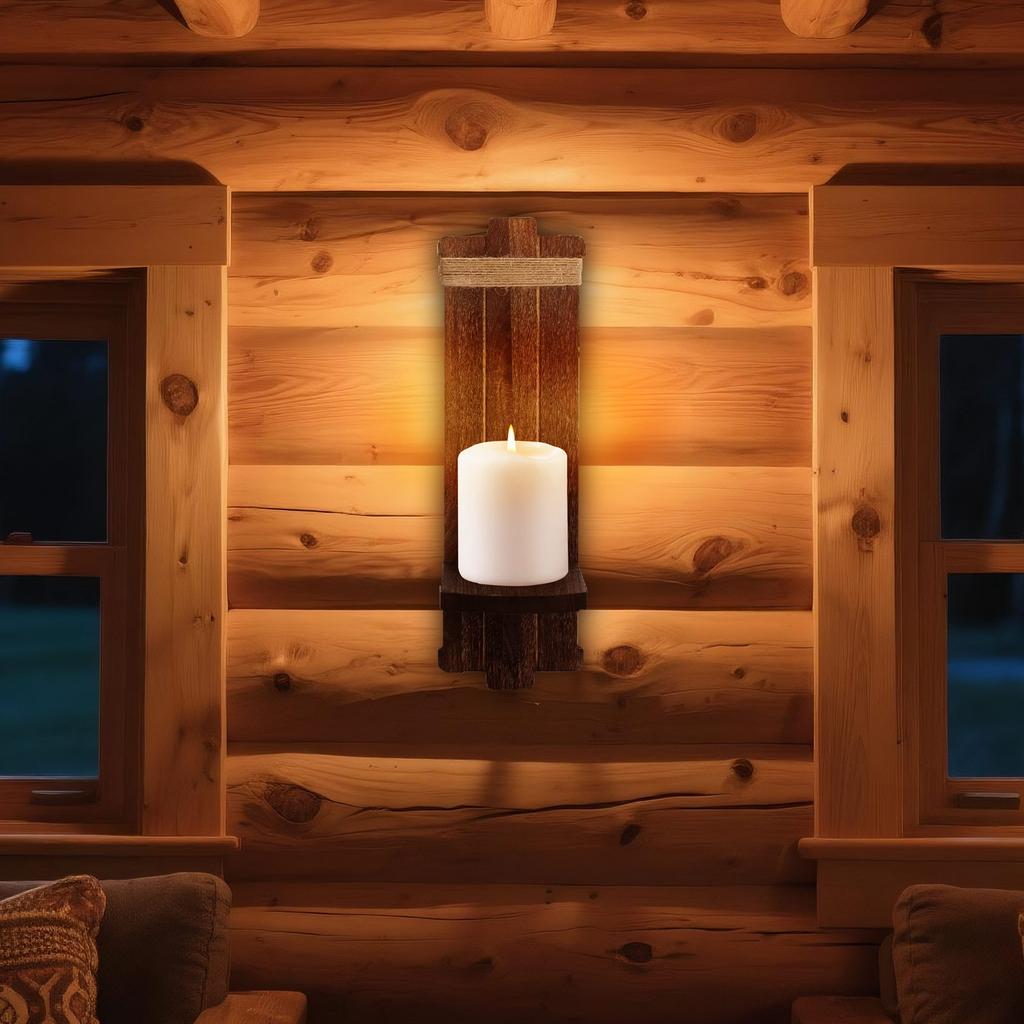 Large Candle Holder Wall Decoration For House, Two Sets Of Rustic Wooden Candle Holders With Floating Shelves For Fireplace Or Living Room