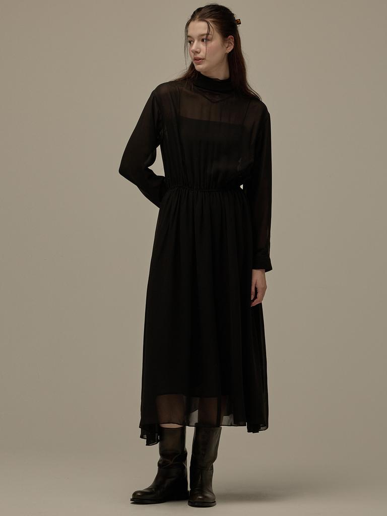 B Muse Mansion Sheer Long Dress - Black