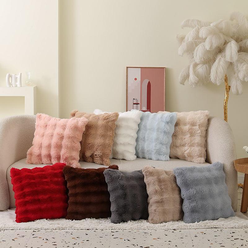 Faux Rabbit Fur Bubble Plush Cushion Cover Soft Fluffy Skin Friendly Decorative Square Rectangular Pillow Case for Sofa Couch Bedroom Home Decor