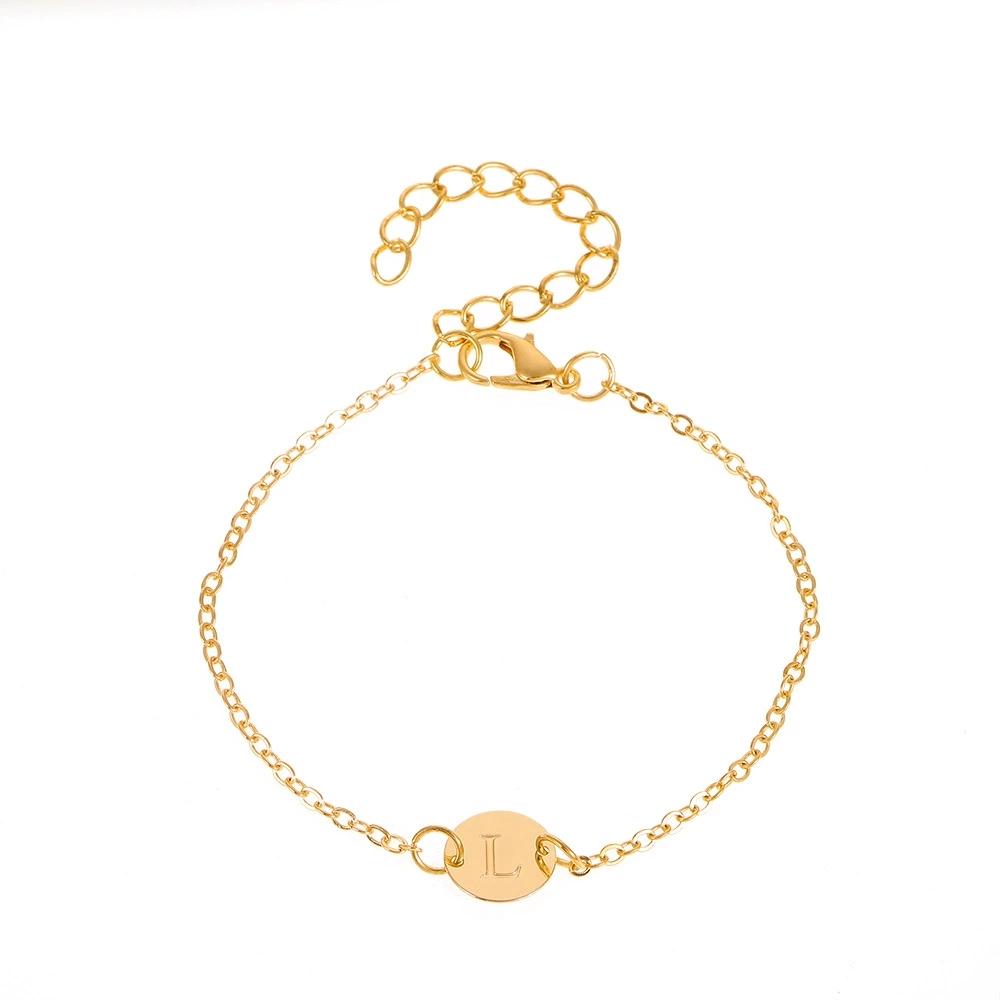 SUMENG 2025 New Fashion Simple Gold Color Letter Name Bangle Jewelry Gifts Tiny Heart Initial Bracelets for Women