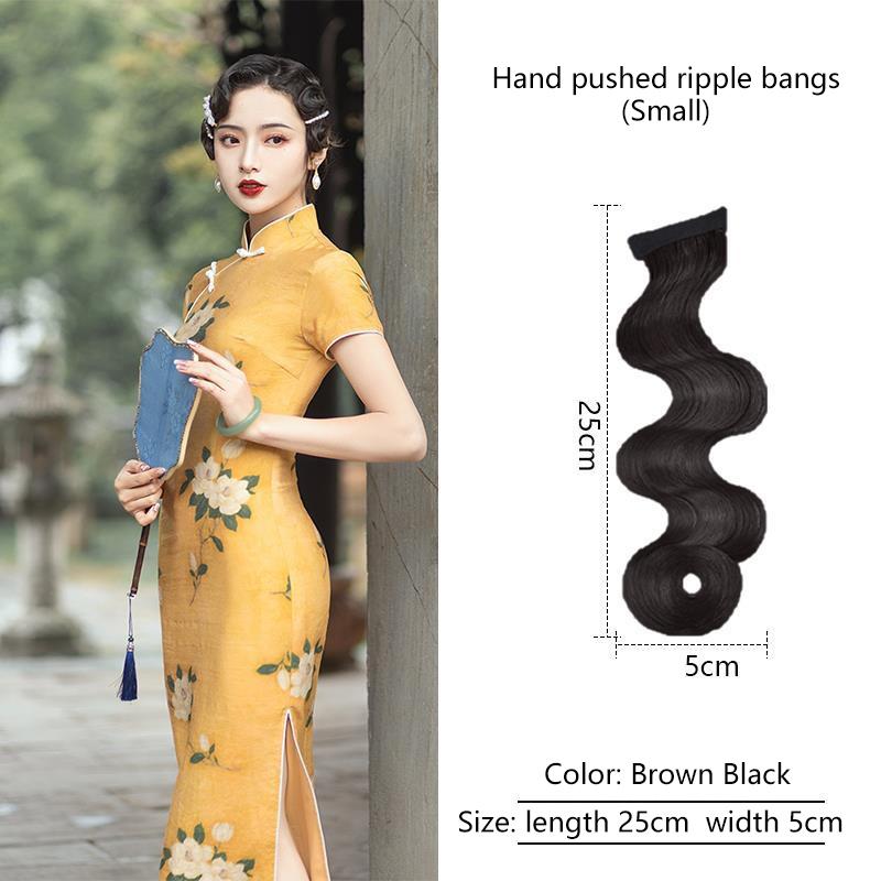 

Synthetic Vintage Hand Pushed Ripple Fake Bangs Republic Of China Style Wave Head Wig Piece Antique For Women 25*5cm темно коричневый черный