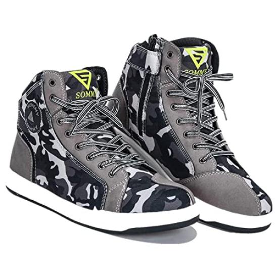 Motorcycle Riding Protective Camouflage Boots, Shoes, Shoes, Sports, Casual, Breathable, Abrasion-Resistant, Non-Slip (Size 26, Gray) [Used]