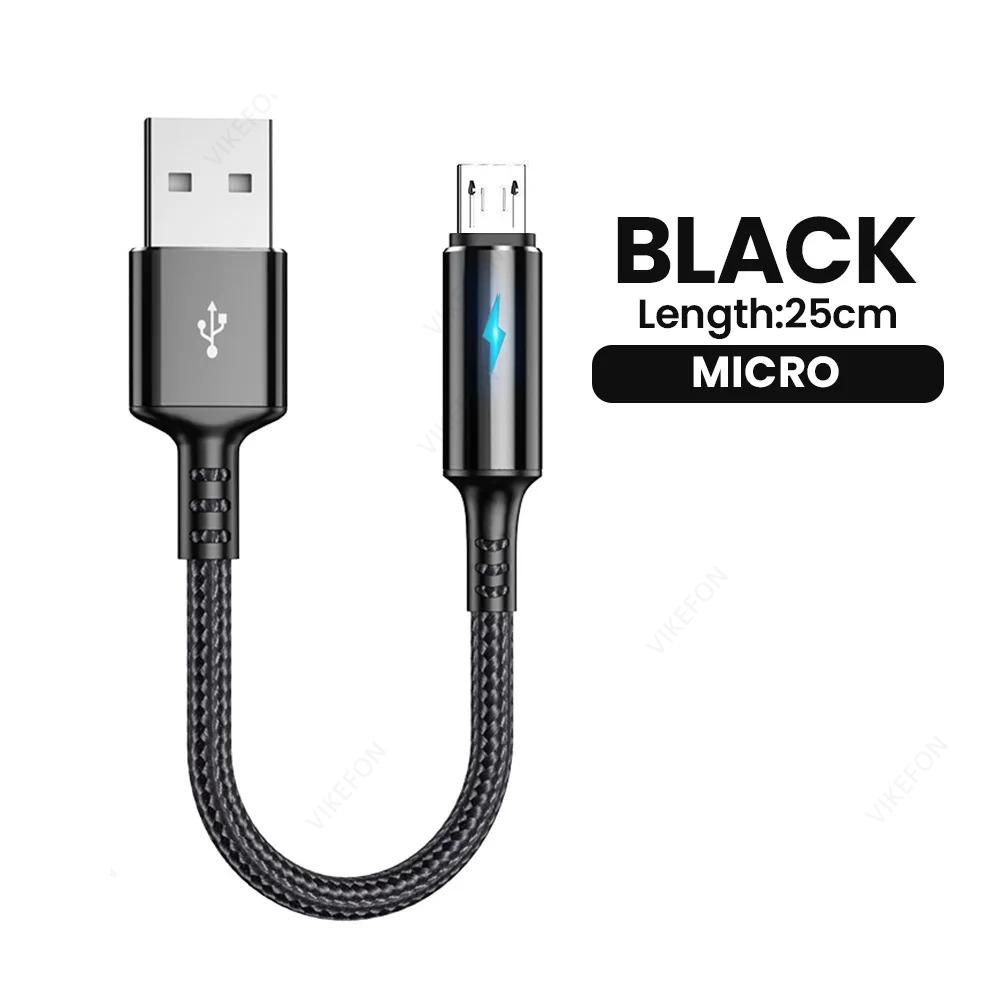 1PCS Micro USB Cable 3A 25cm Short USB Type C Cable Data for iPhone 14 Huawei Xiaomi Samsung S25 S24 Fast Charging Data Cable