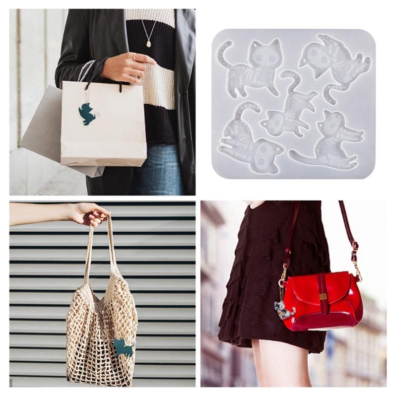 Cats Keychain Earrings Silicone Resin Mold Unique Halloween Cats Shape Epoxy Casting Mold Jewelry Making Craft Display