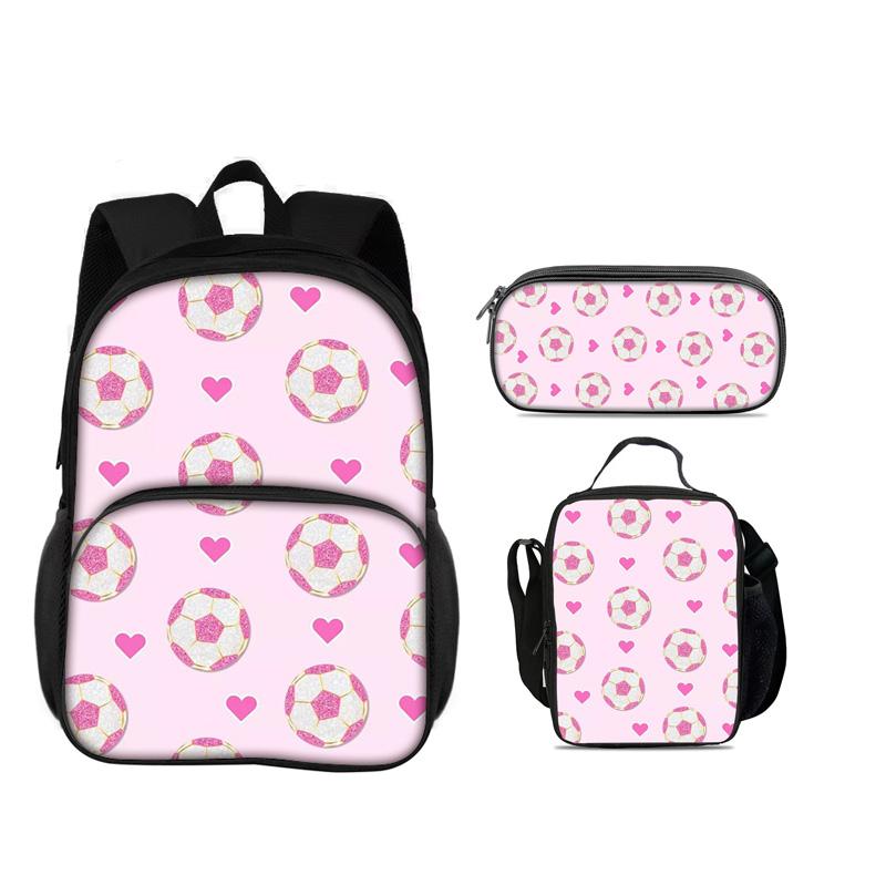 Fußball neue runde Fronttasche Rucksack Federmäppchen, Kühlpack, 3er-Set, der beste Begleiter für Schüler und Schülerinnen in der Schule