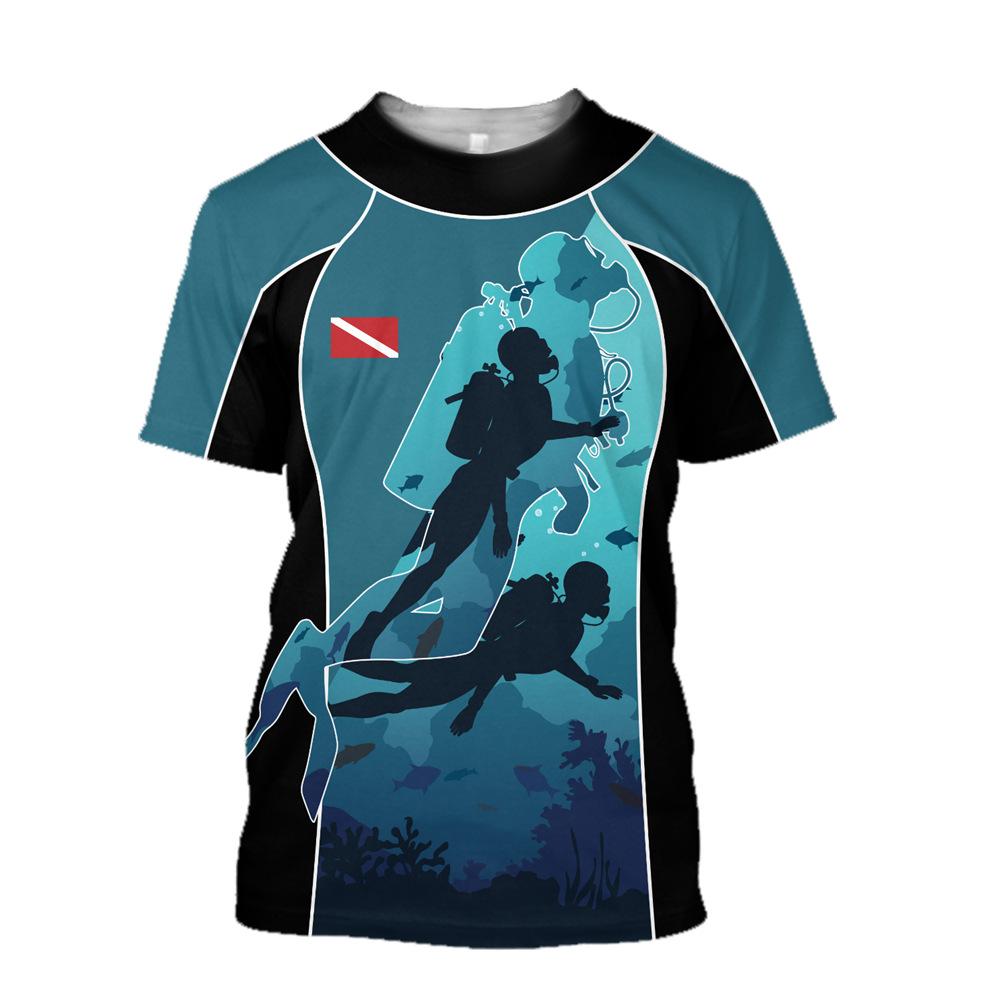 Cross-border 2023 summer new men's underwater diving pattern 3D digital printing personalized fashion short-sleeved crew neck T-shirt
