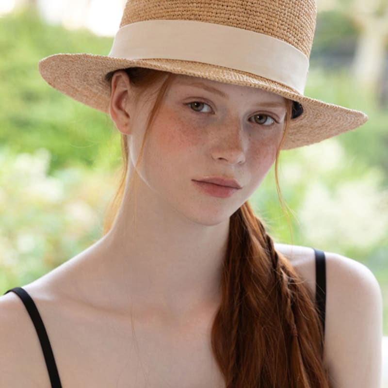 

TATIANA Ardennes Ribbon Band Natural Raffia Boater Hat HT8198 Ivory IVORY
