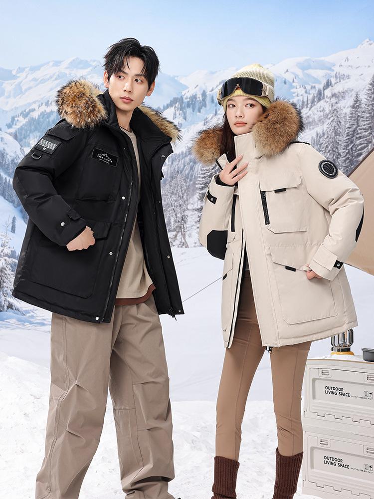 Unisex Mid-Length Thickened Goose Down Ski Parka