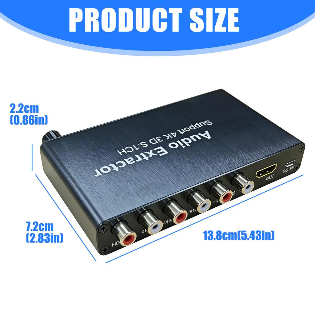 HDTV Sound Extractor Decoding 4K 5.1CH HDTV Sound Extractor Amplifier HDTV 3.5mm Analog Converter Output 5.1 Channel