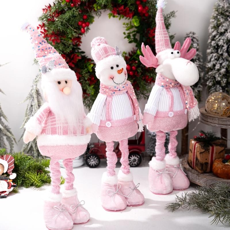Teleskopische Weihnachtsfigur Plüschdekorationen Pailletten Weihnachtsmann Schneemann Elch Plüschfiguren Dekorationen Feiertagsdekorationen