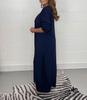 Women's V-Neck Long-Sleeve Slit Top with Wide-Leg Pants - Summer Solid Color Set
