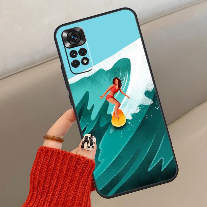 Surfboard Surfing Surf Girl Case For Xiaomi Redmi Note 14 13 12 11 10 15 Pro Plus Cover For Redmi 15 15C 12C 10C 13C 14C