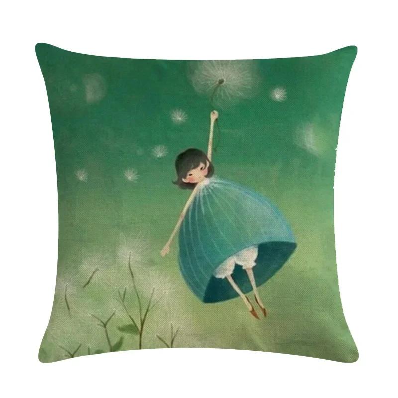 Dandelion Linen Pillowcase Sofa Car Waist Cushion Cover Home Soft Room Gift Printed On One Side 45*45Cm