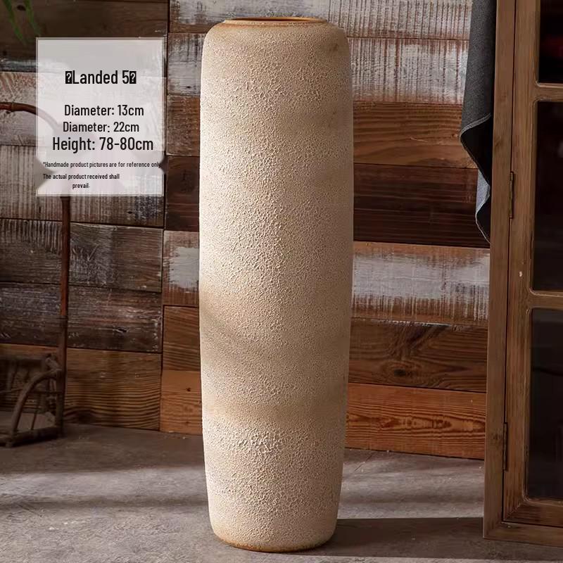 Handmade Retro Nostalgic Large Ceramic Floor Vase – Coarse Pottery Feng Shui Decor for Living Room or Hotel.