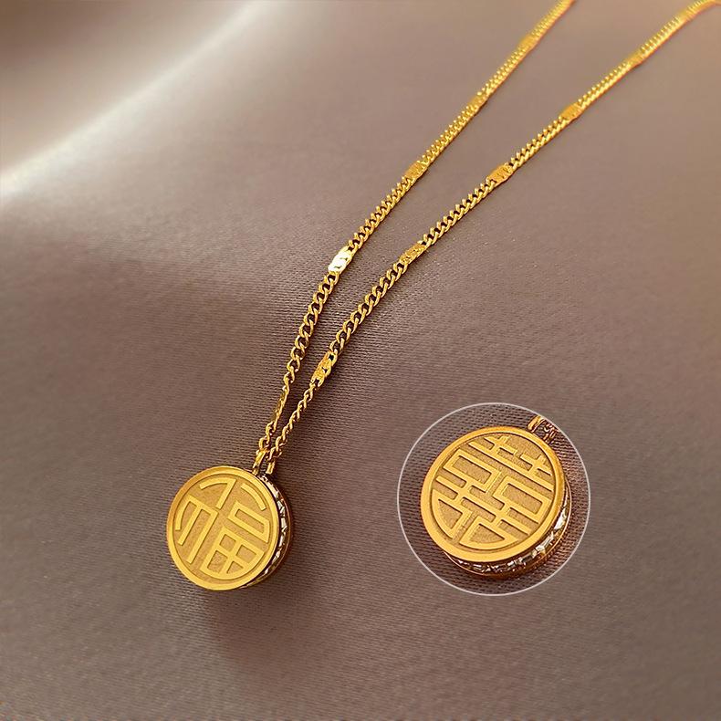 

Взрывной инкрустированный бриллиантами кулон с иероглифом Фу, ожерелье Фу Си, женский двойной unk кулон с дизайнерским смыслом, легкая роскошная цепочка на ключицу