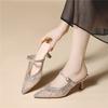 Mary Jane semi-drag sandals breathable mesh casual early spring single shoes light luxury rhinestone pointed stiletto high heels
