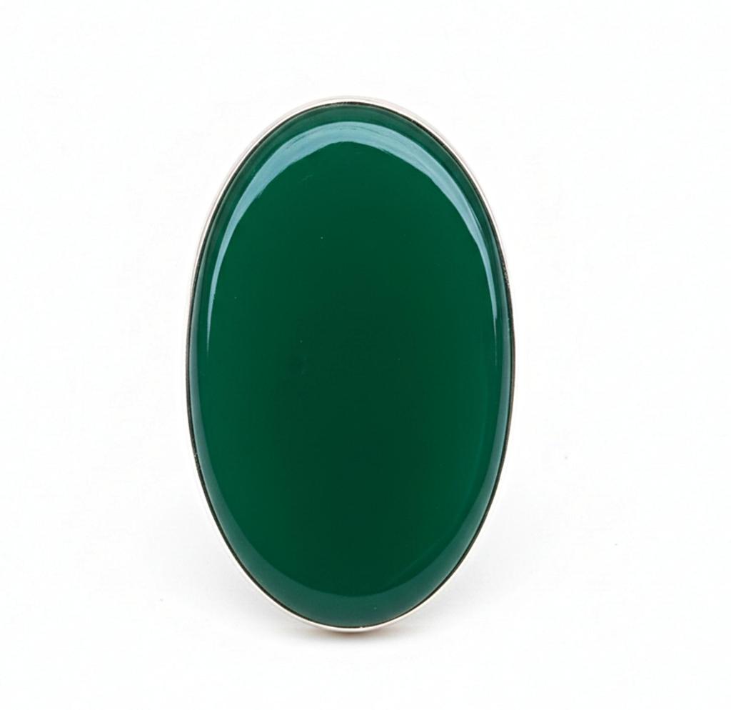 Green Onyx Oval Cabochon Gemstone Ring, 925 Sterling Silver, Large Statement Cocktail Ring for Women