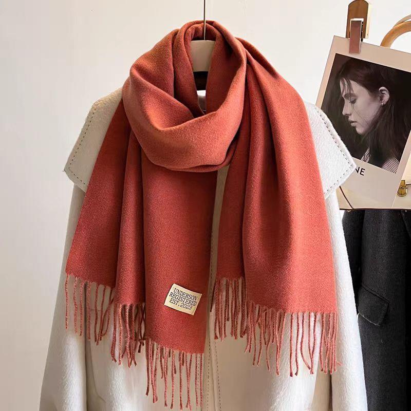 Winter Cashmere Women Scarf Female Luxury Scarves Lady Tassel Bandana Women Solid Shawl Wraps Foulard Tippet Pashmina