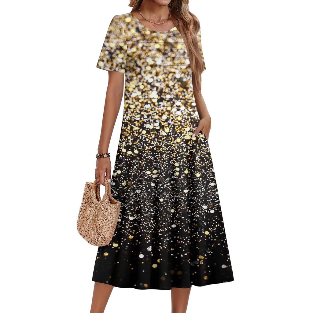 Vestito Corto Casual e alla Moda da Donna con Stampa Floreale e Maniche Corte Girocollo