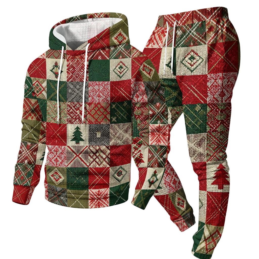 Men's Casual Sweatshirt Set with Pattern for Fall and Winter